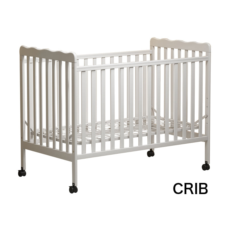 3 In 1 Convertible Crib In White, Made Of Sustainable Pinewood, Non Toxic Finish, Comes With Locking Wheels, Wooden Nursery Furniture White Wood