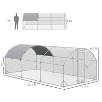 Pawhut Large Chicken Coop Metal Chicken Run With Waterproof And Anti Uv Cover, Dome Shaped Walk In Fence Cage Hen House For Outdoor And Yard Farm Use, 1" Tube Diameter, 9.2' X 18.7' X 6.5' Silver Steel