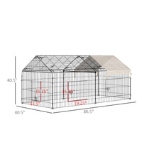 Pawhut Catio Metal Chicken Coop, 86.5" X 40.5" Portable Small Animal Playpen For Rabbit, Outdoor Dog Kennel With Water Resistant Cover, Beige Black Steel
