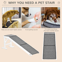 Pawhut Dog Ramp For Bed, Pet Ramp For Dogs With Non Slip Carpet And Top Platform, 60" X 16" X 20", White White Wood