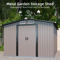 Patio, Lawn & Garden,Metal Outdoor Storage Shed 10Ft X 8Ft, Clearance With Lockable Door Metal Garden Shed Steel Anti Corrosion Storage House Waterproof Tool Shed For Backyard Patio, Lawn And Garden Brown Year Round Use Metal