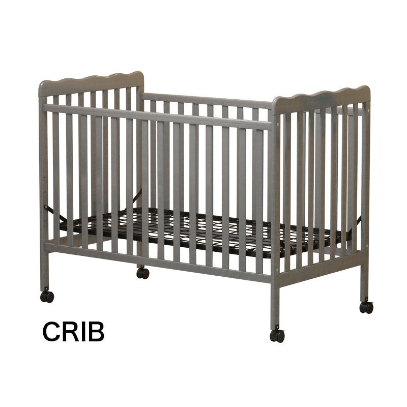 3 In 1 Convertible Crib In Storm Grey, Made Of Sustainable Pinewood, Non Toxic Finish, Comes With Locking Wheels, Wooden Nursery Furniture Stone Gray Wood