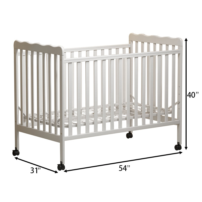 3 In 1 Convertible Crib In White, Made Of Sustainable Pinewood, Non Toxic Finish, Comes With Locking Wheels, Wooden Nursery Furniture White Wood