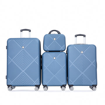 4 Piece Abs Lightweight Suitcase, 14 Inch Makeup Box, Aircraft Wheels 14 20 24 28 Blue Blue Abs