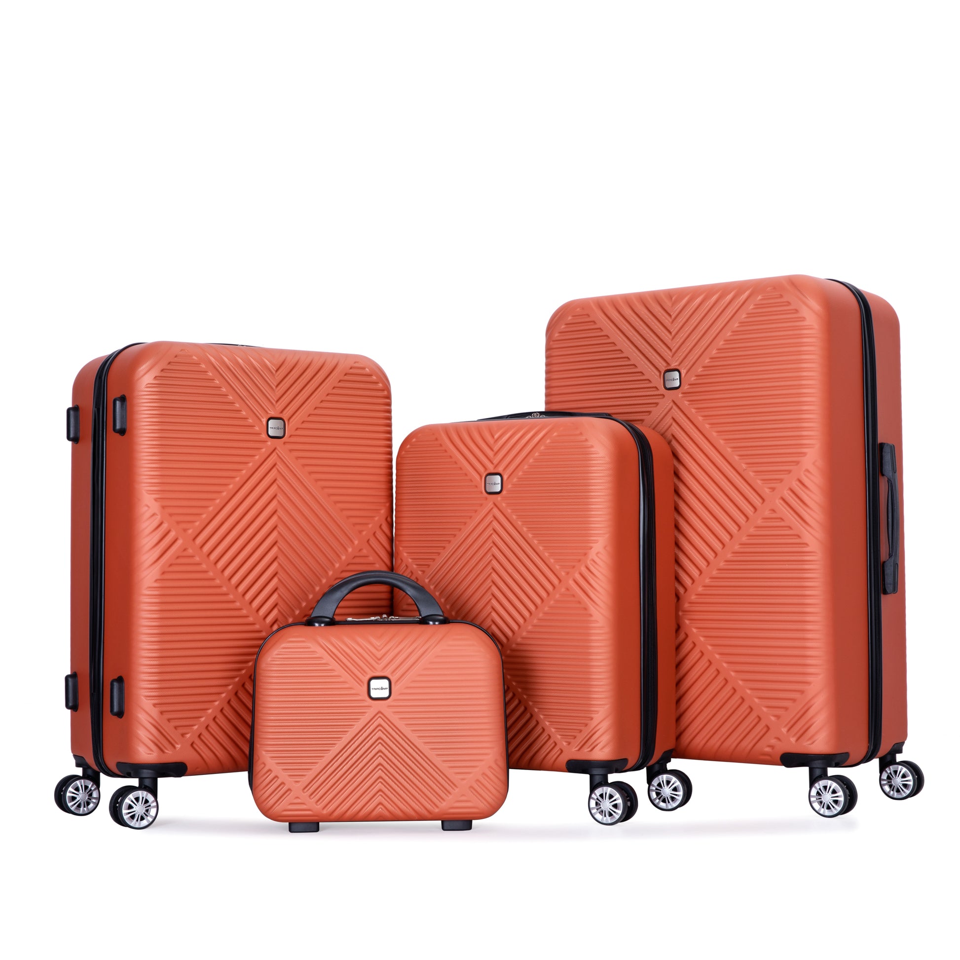 4 Piece Abs Lightweight Suitcase, 14 Inch Makeup Box, Aircraft Wheels 14 20 24 28 Dark Orange Dark Orange Abs