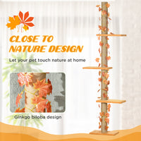 Pawhut Floor To Ceiling Cat Tree, 80" 95" Adjustable Tall Cat Tower, 3 Level Cat Climbing Towe For Indoor Cats With Sisal Scratching Post, Platforms, Leaves, Orange Orange Particle Board