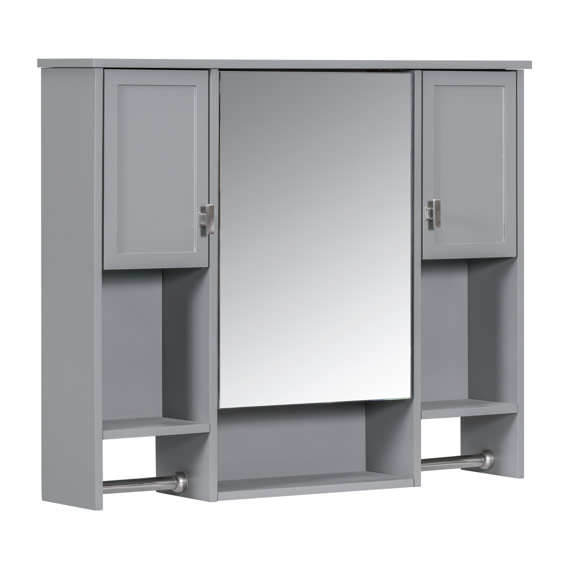 35'' X 28'' Modern Wall Mounted Bathroom Storage Cabinet, Bathroom Wall Cabinet With Mirror, Medicine Cabinet With Towels Bar Grey 2 5 Mirror Included Bathroom Wall Mounted Mdf Painted