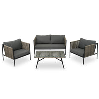 4 Piece Rope Sofa Set With Thick Cushions And Toughened Glass Table, All Weather Patio Furniture Set For 4 Person With Loveseat, Gray Yes Gray Seats 4 Garden & Outdoor Complete Patio Sets Foam Metal