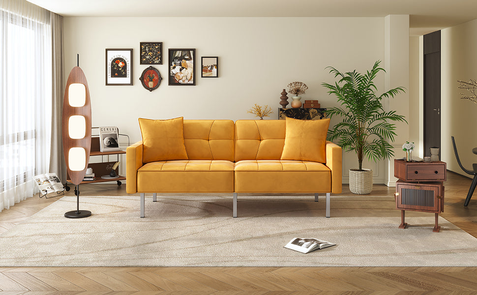 Orisfur. Linen Upholstered Modern Convertible Folding Futon Sofa Bed For Compact Living Space, Apartment, Dorm, Yellow Yellow Foam Linen