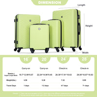 Luggage 4 Piece Abs Lightweight Suitcase With Rotating Wheels, 24 Inch And 28 Inch With Tsa Lock, 16 20 24 28 Fluorescent Green Fluorescent Green Abs