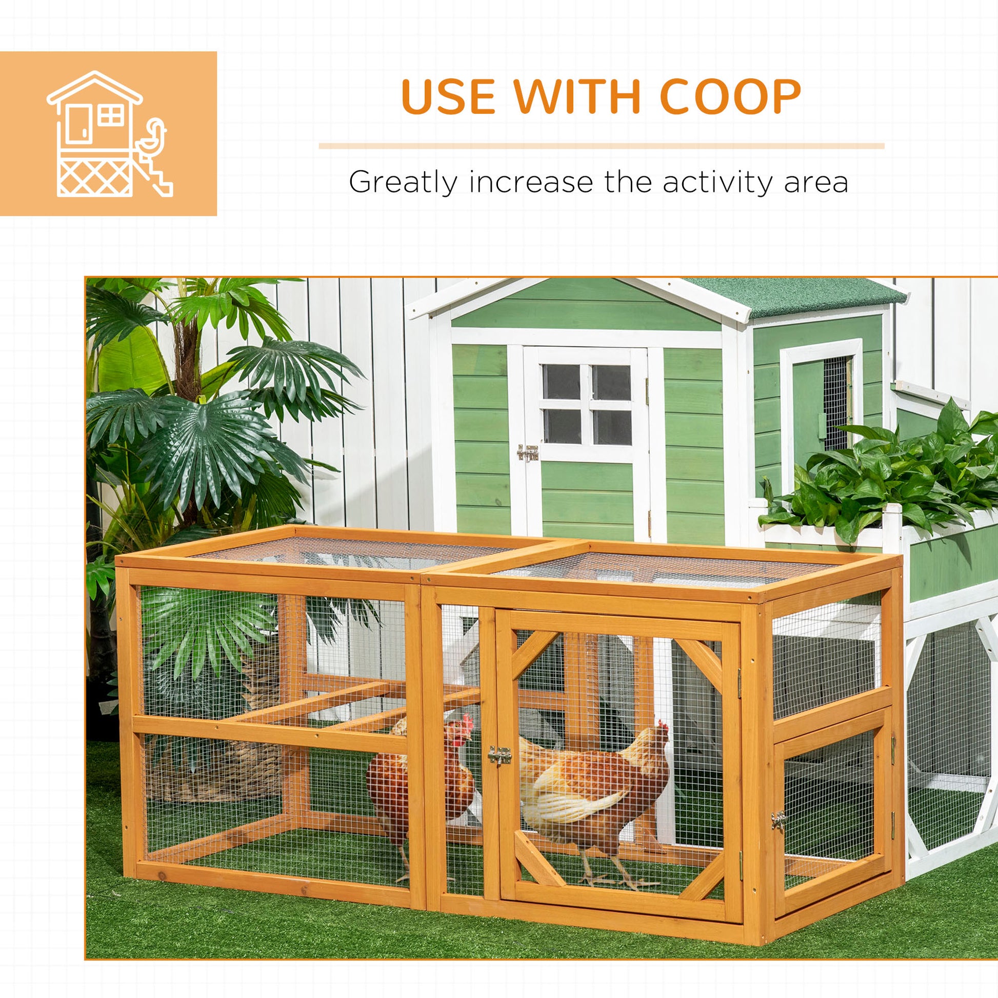 Pawhut 55" Wooden Chicken Coop Add On Expansion, Mini Chicken Coop Outdoor Chicken Run Hen House With Combinable Design Orange Steel