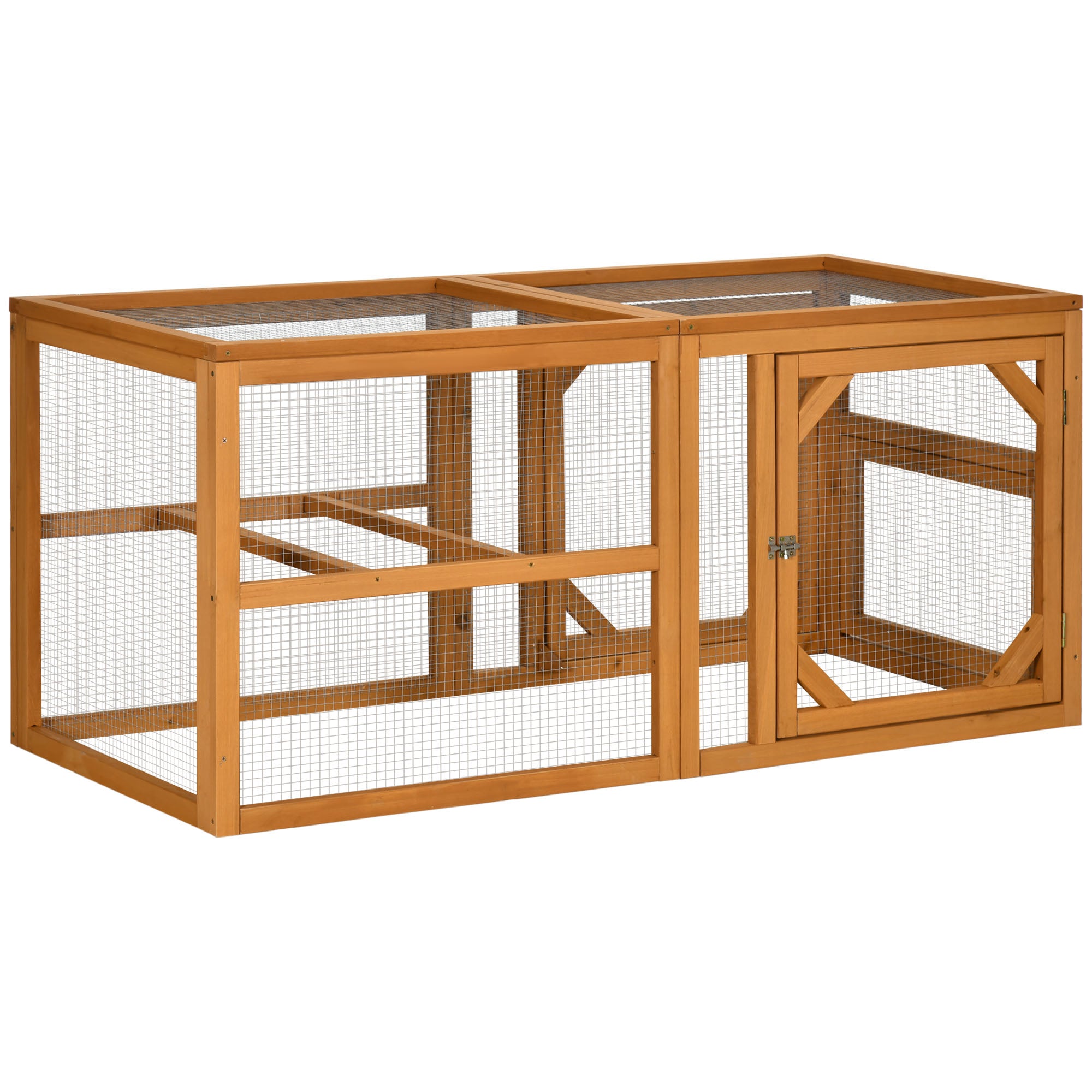 Pawhut 55" Wooden Chicken Coop Add On Expansion, Mini Chicken Coop Outdoor Chicken Run Hen House With Combinable Design Orange Steel