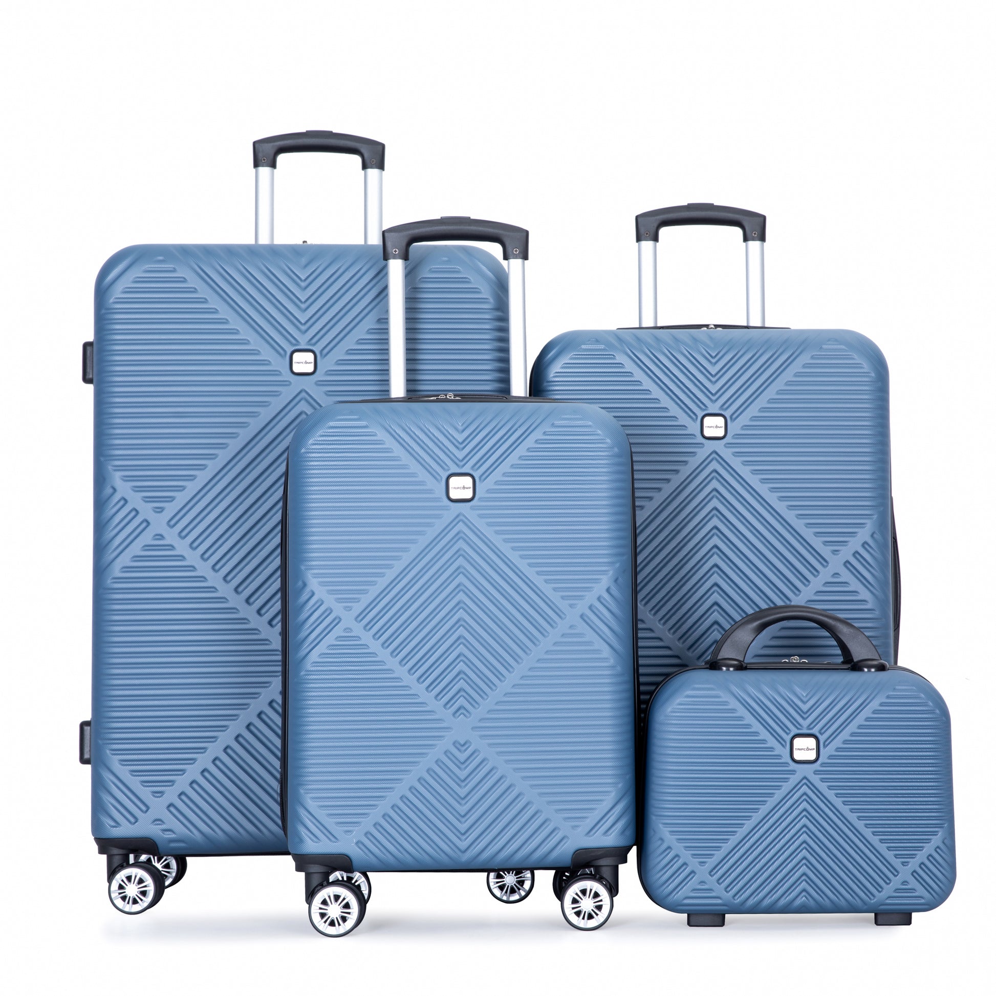 4 Piece Abs Lightweight Suitcase, 14 Inch Makeup Box, Aircraft Wheels 14 20 24 28 Blue Blue Abs