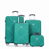 4 Piece Abs Lightweight Suitcase, 14 Inch Makeup Box, Aircraft Wheels 14 20 24 28 Dark Green Dark Green Abs