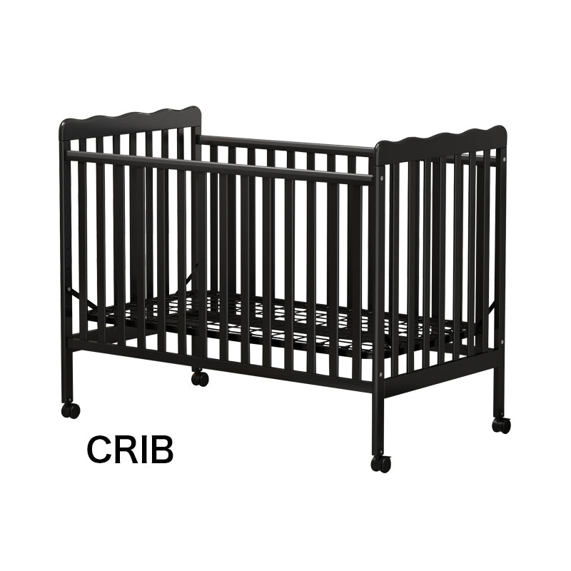 3 In 1 Convertible Crib In Storm Black, Made Of Sustainable Pinewood, Non Toxic Finish, Comes With Locking Wheels, Wooden Nursery Furniture Black Wood