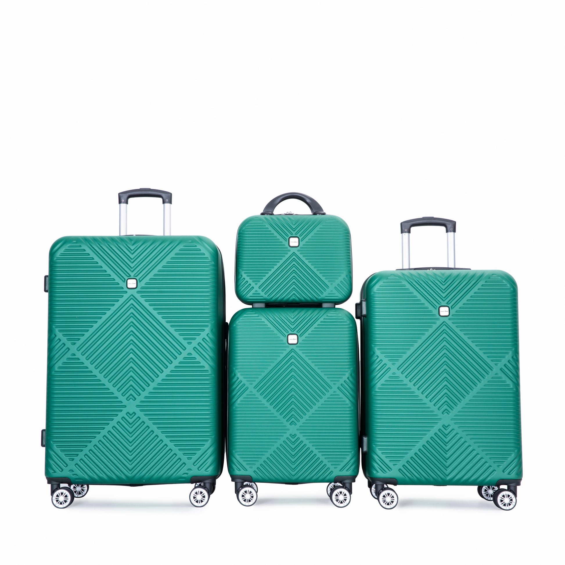 4 Piece Abs Lightweight Suitcase, 14 Inch Makeup Box, Aircraft Wheels 14 20 24 28 Dark Green Dark Green Abs