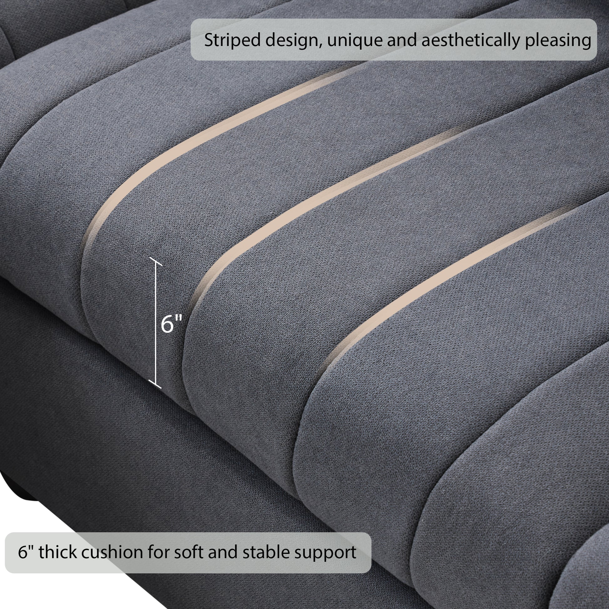 89*79"Modern Sectional Sofa With Vertical Stripes,2 Pillows,5 Seat Couch With Convertible Ottoman,Various Combinations,L Shape Indoor Furniture For Living Room,Apartment, 3 Colors Dark Gray Fabric 5 Seat