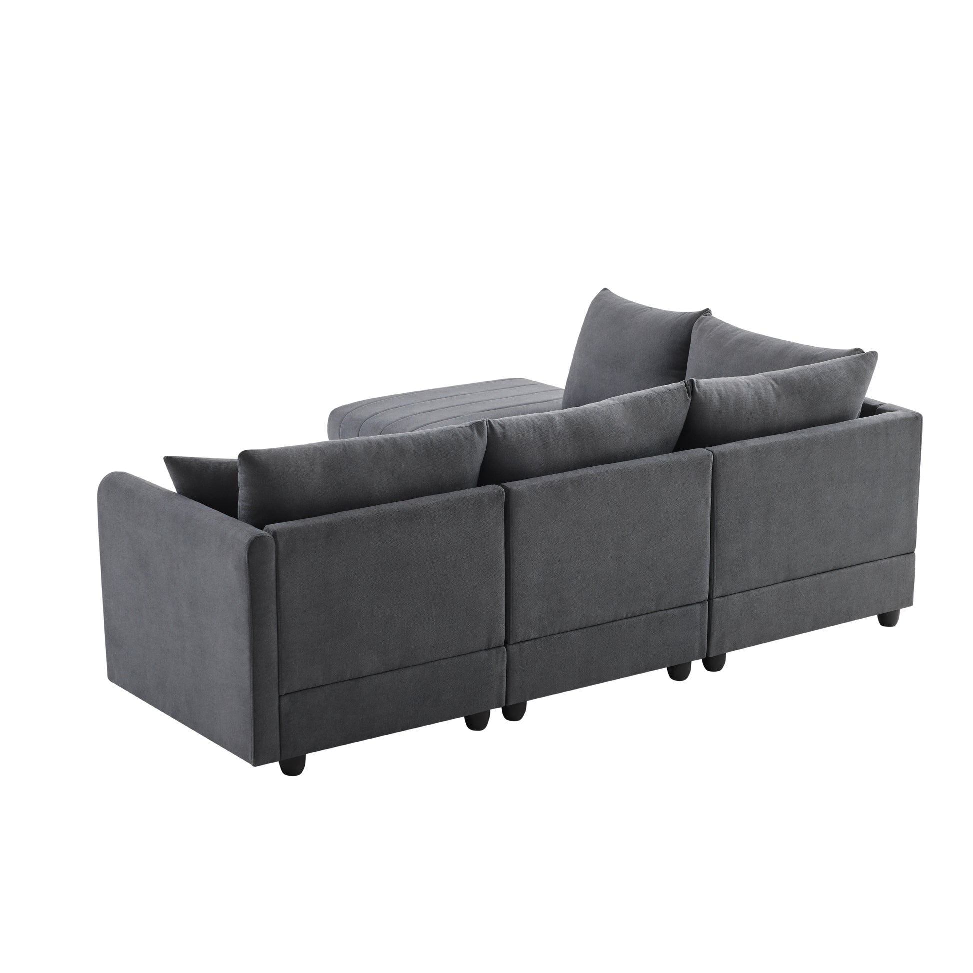 89*79"Modern Sectional Sofa With Vertical Stripes,2 Pillows,5 Seat Couch With Convertible Ottoman,Various Combinations,L Shape Indoor Furniture For Living Room,Apartment, 3 Colors Dark Gray Fabric 5 Seat