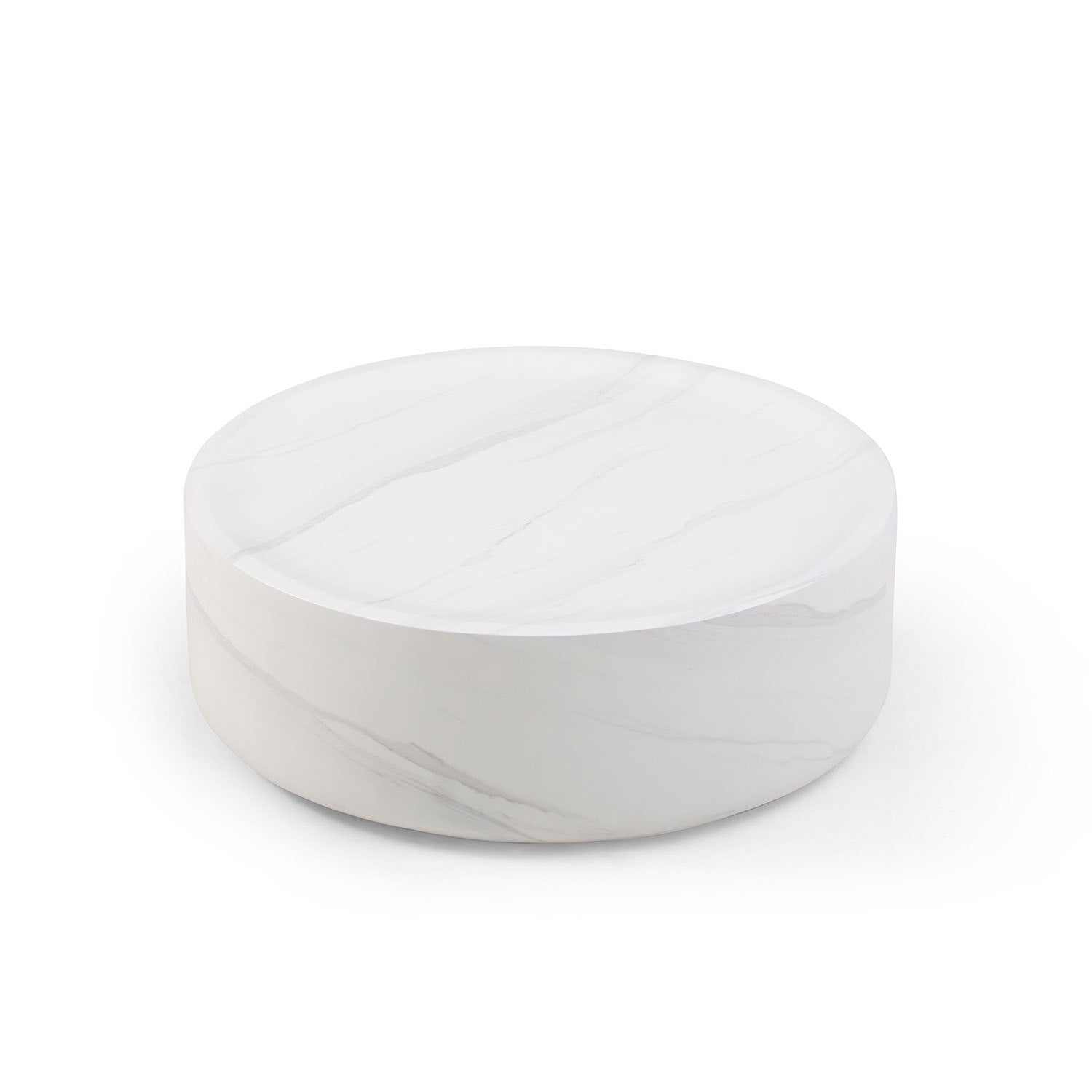 39.37'' White Marble Round Coffee Table Sturdy Fiberglass Table For Living Room, No Need Assembly. White Fiberglass