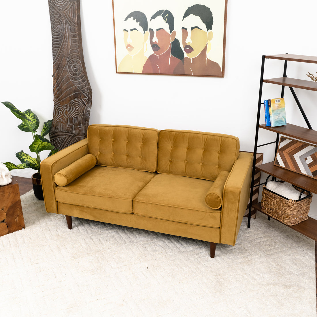 Casey Velvet Loveseat Yellow Velvet