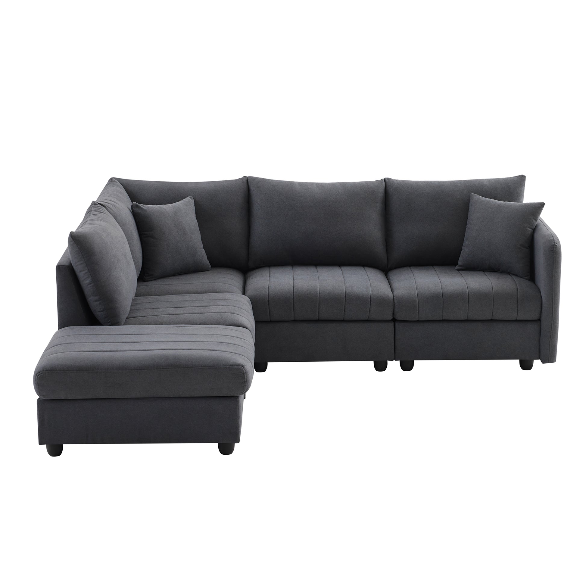 89*79"Modern Sectional Sofa With Vertical Stripes,2 Pillows,5 Seat Couch With Convertible Ottoman,Various Combinations,L Shape Indoor Furniture For Living Room,Apartment, 3 Colors Dark Gray Fabric 5 Seat