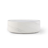 39.37'' White Marble Round Coffee Table Sturdy Fiberglass Table For Living Room, No Need Assembly. White Fiberglass