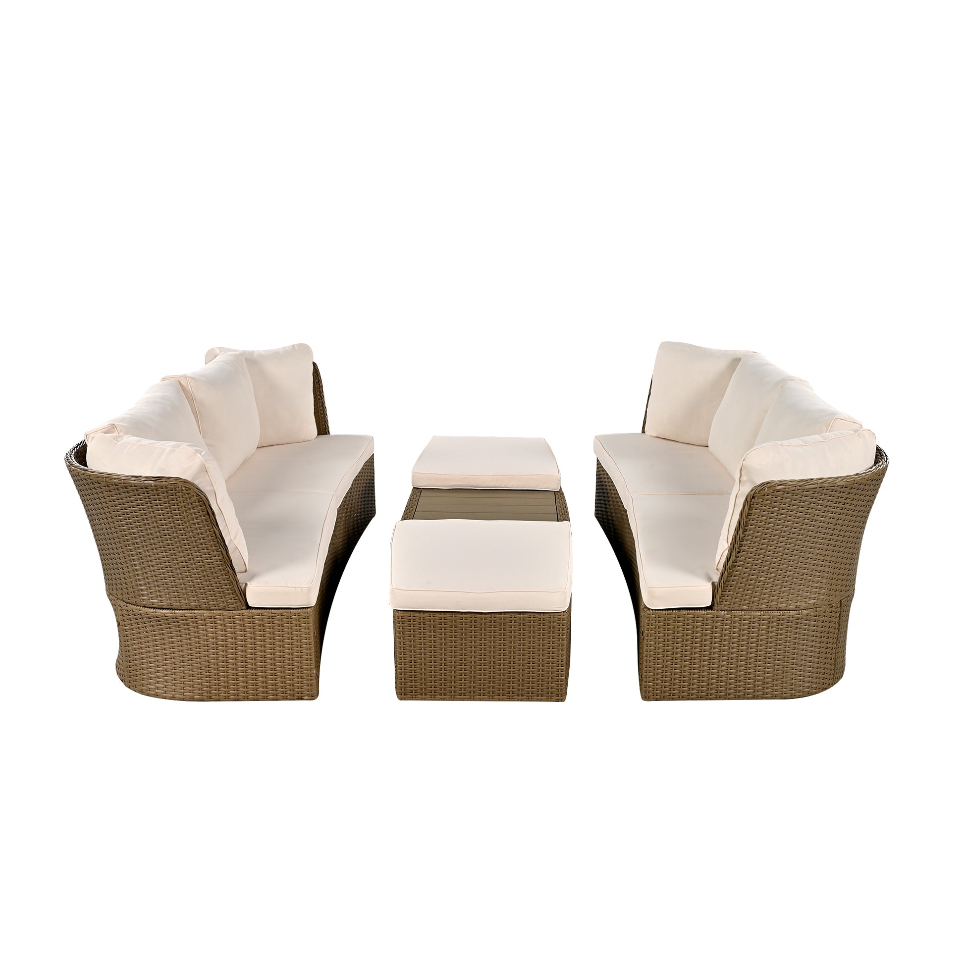 Customizable Outdoor Patio Furniture Set, Wicker Furniture Sofa Set With Thick Cushions, Suitable For Backyard, Porch. Yes Beige Garden & Outdoor Complete Patio Sets Hdpe