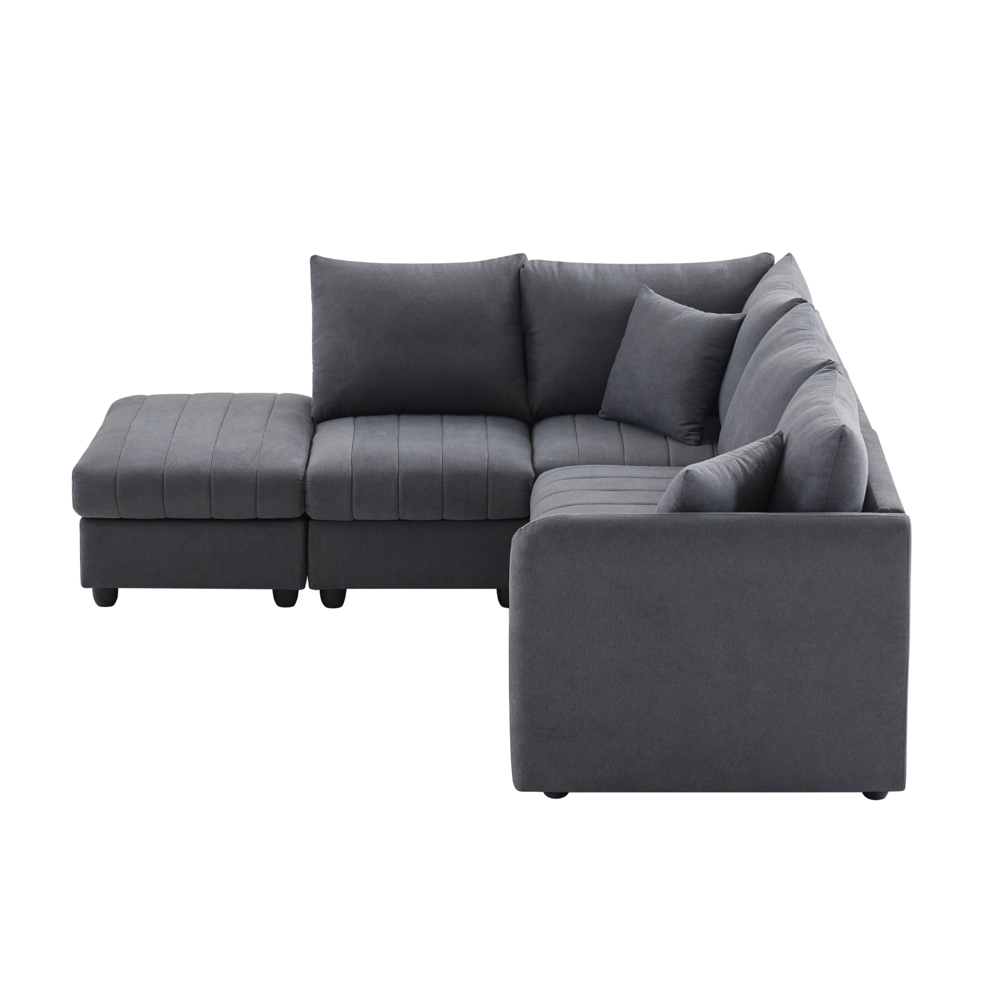 89*79"Modern Sectional Sofa With Vertical Stripes,2 Pillows,5 Seat Couch With Convertible Ottoman,Various Combinations,L Shape Indoor Furniture For Living Room,Apartment, 3 Colors Dark Gray Fabric 5 Seat