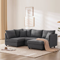 89*79"Modern Sectional Sofa With Vertical Stripes,2 Pillows,5 Seat Couch With Convertible Ottoman,Various Combinations,L Shape Indoor Furniture For Living Room,Apartment, 3 Colors Dark Gray Fabric 5 Seat