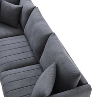 89*79"Modern Sectional Sofa With Vertical Stripes,2 Pillows,5 Seat Couch With Convertible Ottoman,Various Combinations,L Shape Indoor Furniture For Living Room,Apartment, 3 Colors Dark Gray Fabric 5 Seat