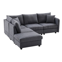 89*79"Modern Sectional Sofa With Vertical Stripes,2 Pillows,5 Seat Couch With Convertible Ottoman,Various Combinations,L Shape Indoor Furniture For Living Room,Apartment, 3 Colors Dark Gray Fabric 5 Seat