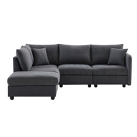 89*79"Modern Sectional Sofa With Vertical Stripes,2 Pillows,5 Seat Couch With Convertible Ottoman,Various Combinations,L Shape Indoor Furniture For Living Room,Apartment, 3 Colors Dark Gray Fabric 5 Seat