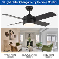 44 In Intergrated Led Ceiling Fan With Black Abs Blade Black Plywood
