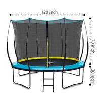 Yc 10Ft Recreational Trampolines With Enclosure For Kids And Adults With Patented Fiberglass Poles Pumpkin Blue Blue Steel