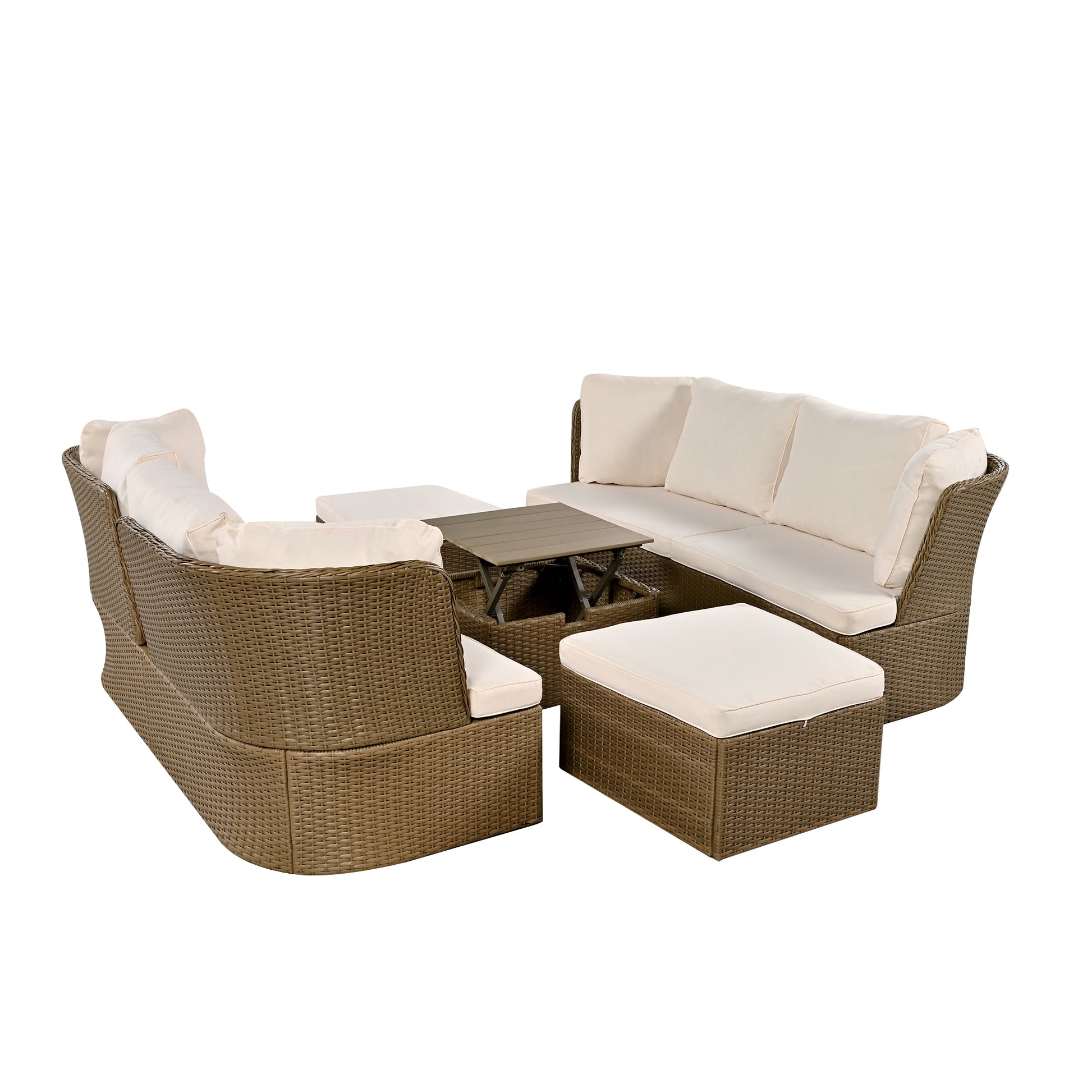 Customizable Outdoor Patio Furniture Set, Wicker Furniture Sofa Set With Thick Cushions, Suitable For Backyard, Porch. Yes Beige Garden & Outdoor Complete Patio Sets Hdpe