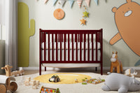 5 In 1 Convertible Crib, Converts From Baby Crib To Toddler Bed, Fits Standard Full Size Crib Mattress ,Easy To Assemble 53*29*9 Inches Cherry Cherry Classic Pine Wood