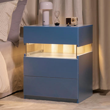 Led Nightstands Acrylic Board Led Bedside Tables For Bedroom End Table With 3 Drawer Dresser For Bedroom Living Room Bedside Furniture Blue Blue 3 Drawers Bedroom Bedside Cabinet American Design,American Traditional,Boho,Casual,Classic Easy Assembly