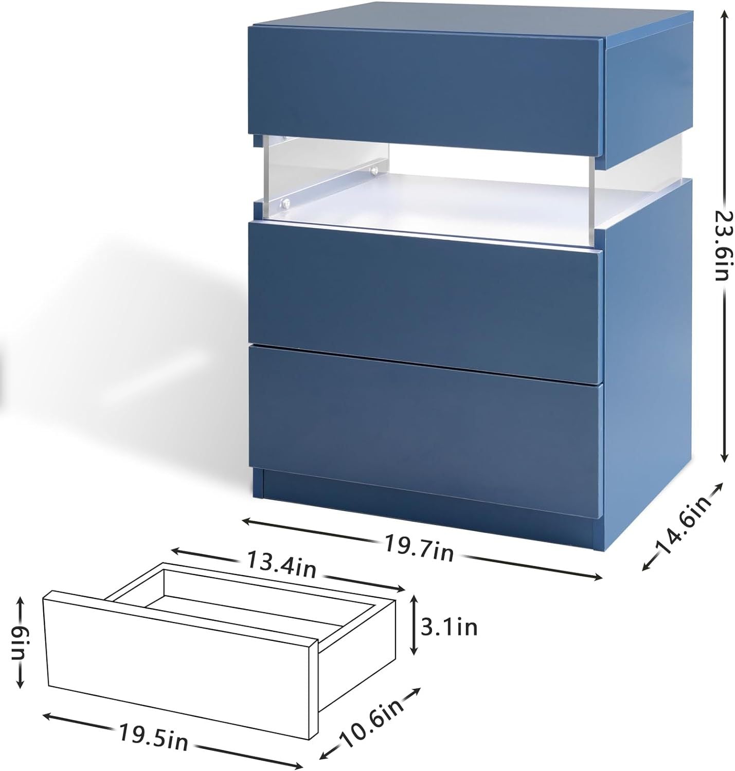 Led Nightstands Acrylic Board Led Bedside Tables For Bedroom End Table With 3 Drawer Dresser For Bedroom Living Room Bedside Furniture Blue Blue 3 Drawers Bedroom Bedside Cabinet American Design,American Traditional,Boho,Casual,Classic Easy Assembly