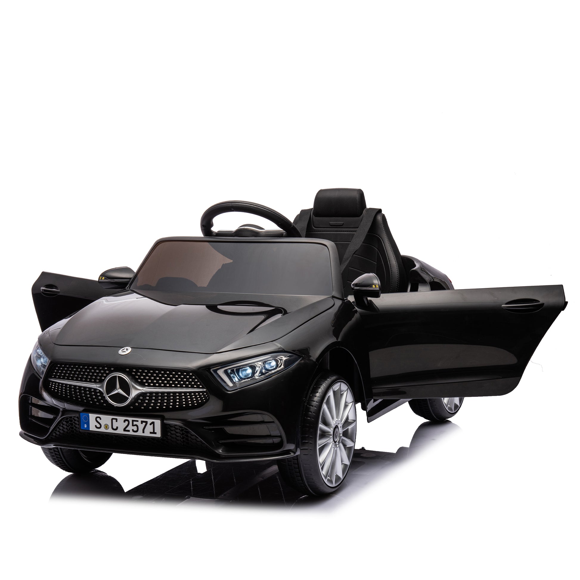 12V Kids Ride On Car W Parents Remote Control,Licensed Mercedes Benz Cls 350 For Kids,Four Wheel Suspension,Power Display,Music,Volume Control,Led Lights,Mp3,Usb Sd For Kids 37 95 Months. Black 50 99 Lbs Polypropylene