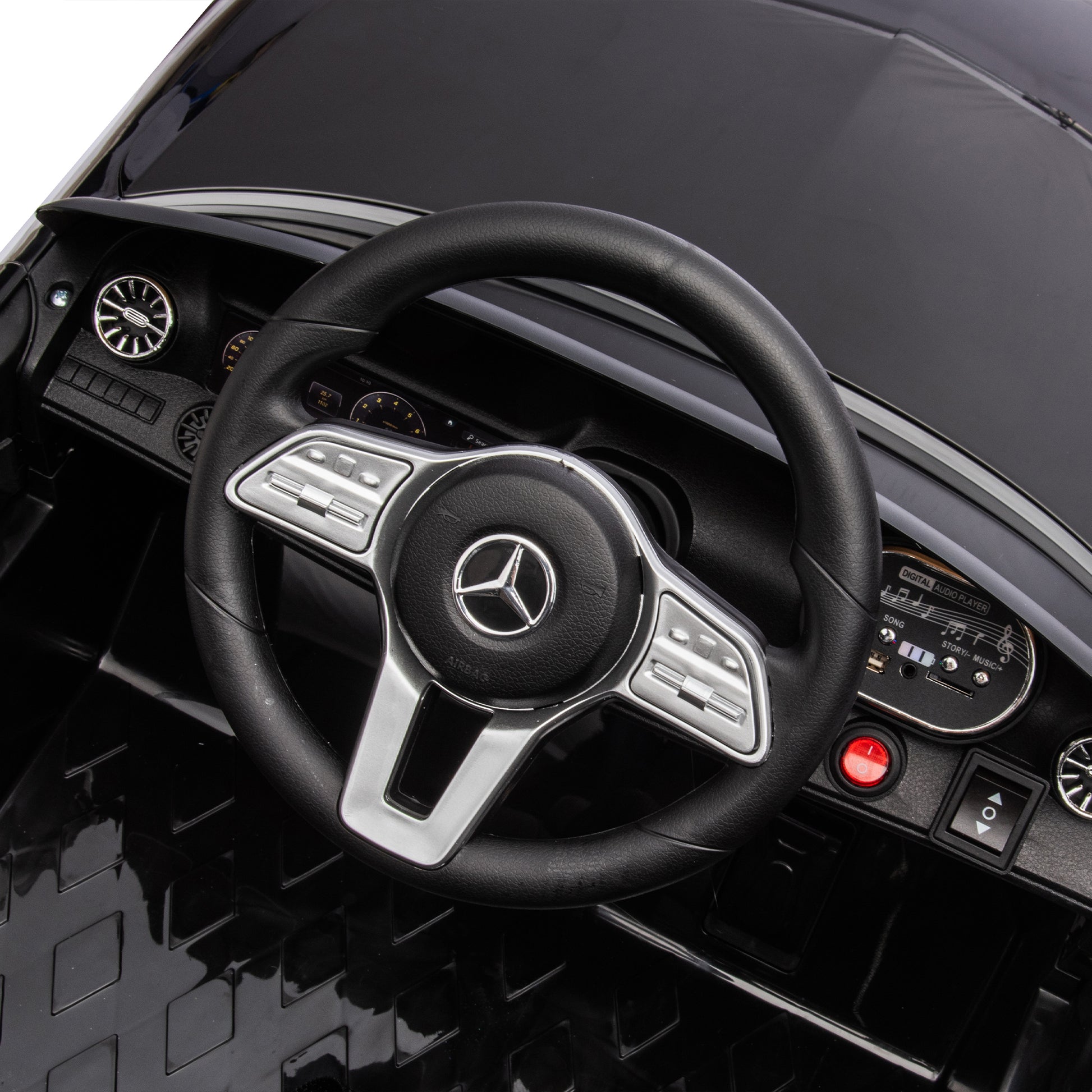 12V Kids Ride On Car W Parents Remote Control,Licensed Mercedes Benz Cls 350 For Kids,Four Wheel Suspension,Power Display,Music,Volume Control,Led Lights,Mp3,Usb Sd For Kids 37 95 Months. Black 50 99 Lbs Polypropylene