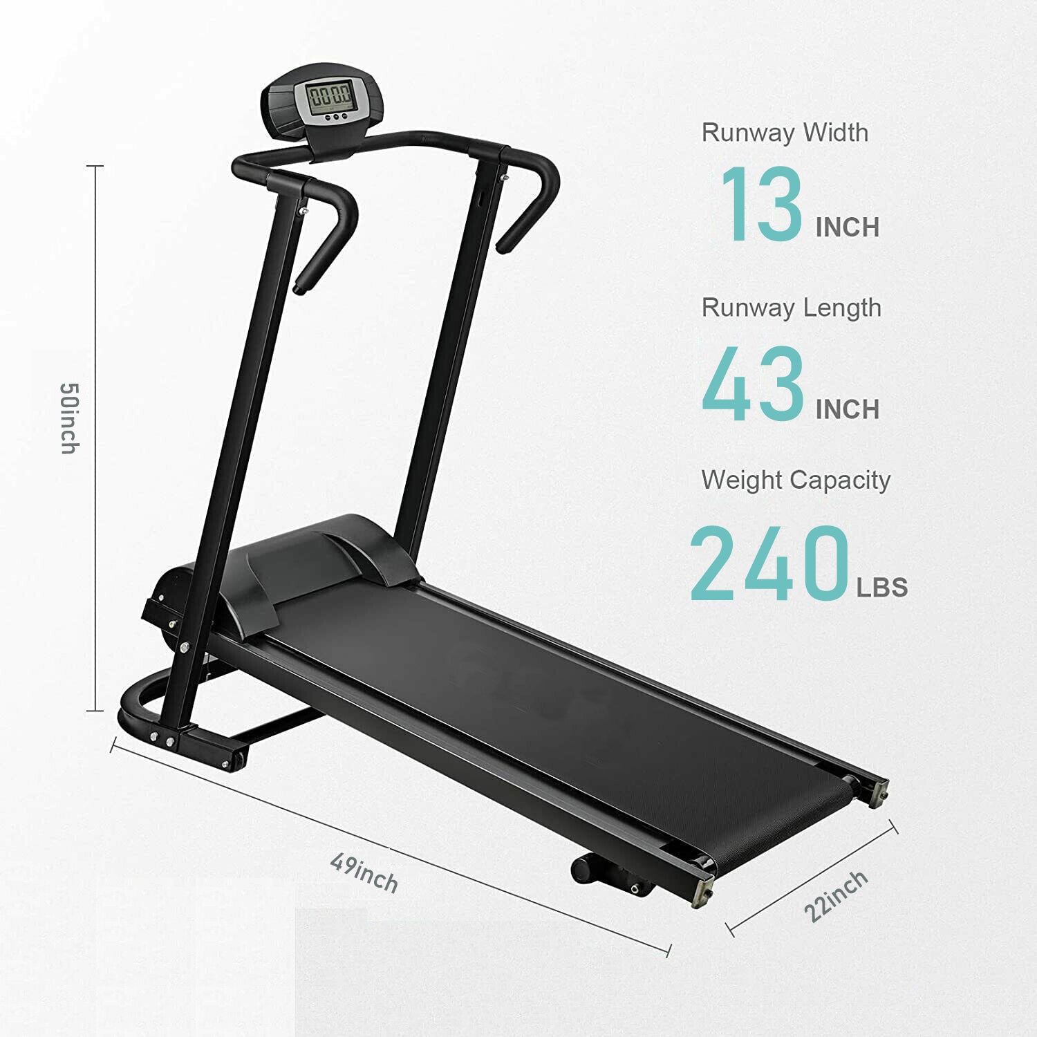 Folding Manual Walking Treadmill, Non Electric Treadmill With Armrests And Lcd Display, Suitable For Aerobic Sport Fitness Equipment In Home Gym, Office, Apartment Black Metal