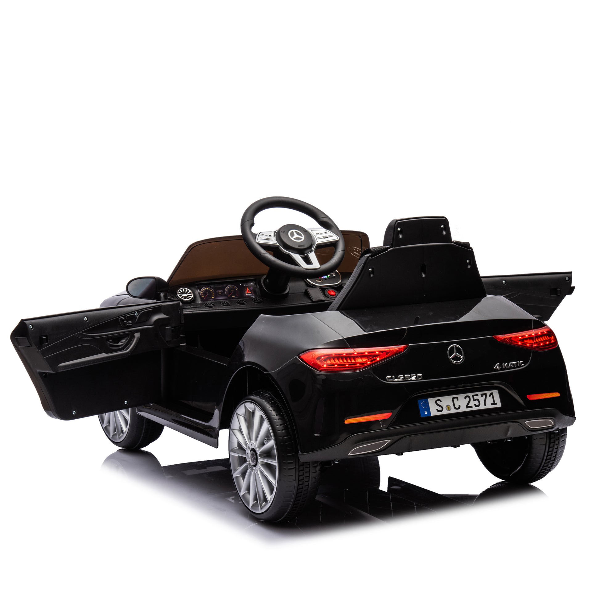 12V Kids Ride On Car W Parents Remote Control,Licensed Mercedes Benz Cls 350 For Kids,Four Wheel Suspension,Power Display,Music,Volume Control,Led Lights,Mp3,Usb Sd For Kids 37 95 Months. Black 50 99 Lbs Polypropylene