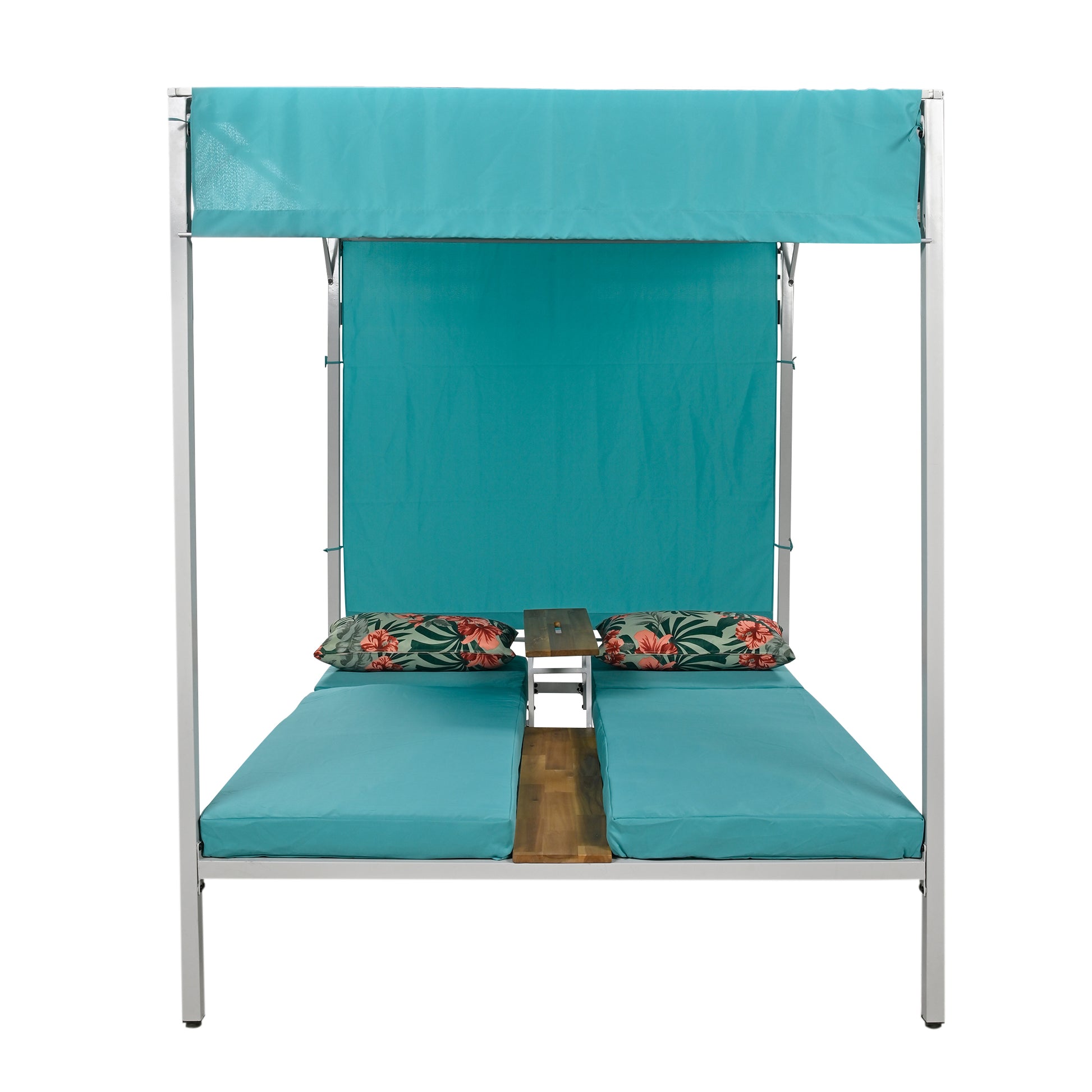 Outdoor Patio Sunbed Daybed With Cushions, Adjustable Seats Blue Steel