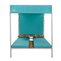 Outdoor Patio Sunbed Daybed With Cushions, Adjustable Seats Blue Steel