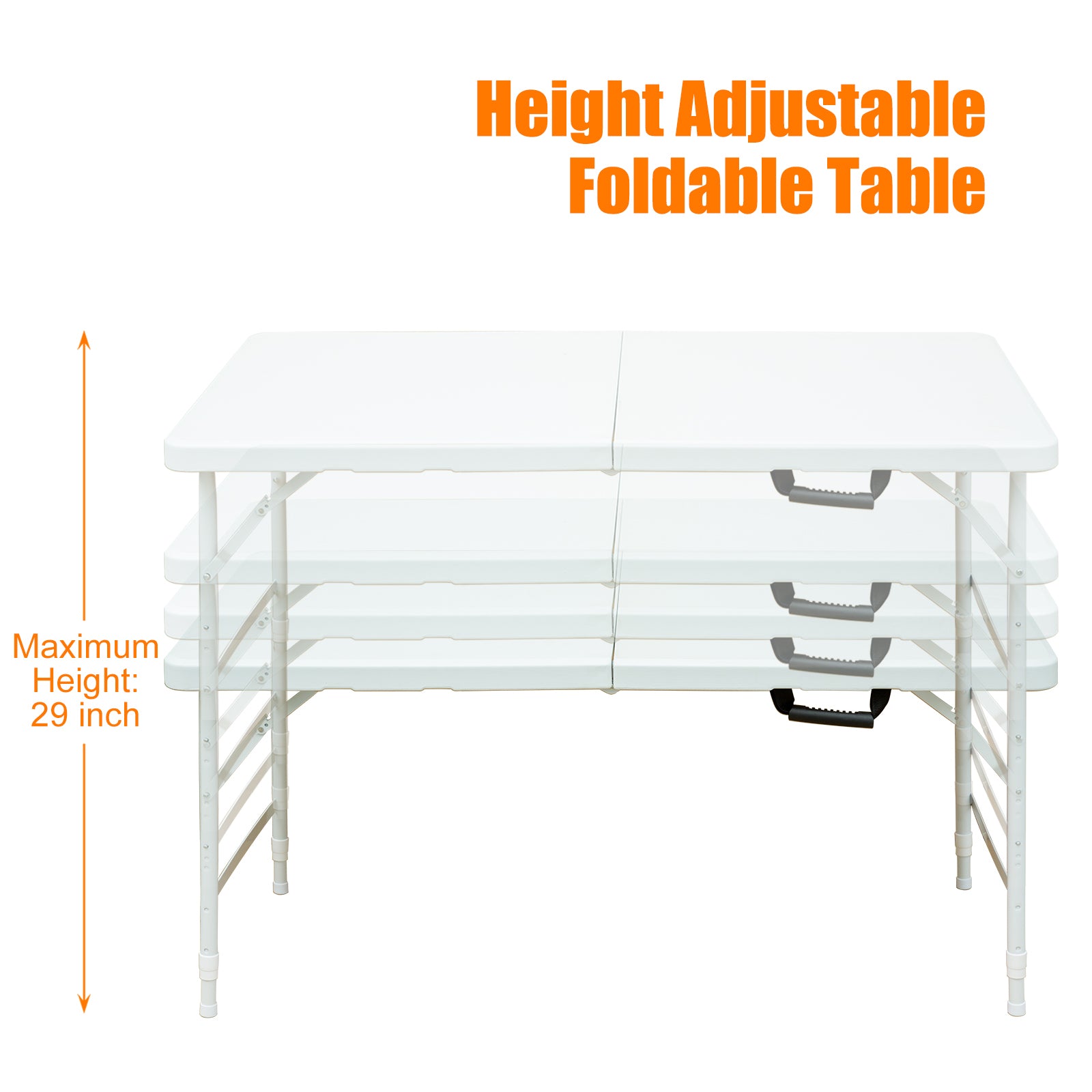 4Ft Portable Folding Table Indoor&Outdoor Maximum Weight 135Kg Foldable Table For Camping White White Iron