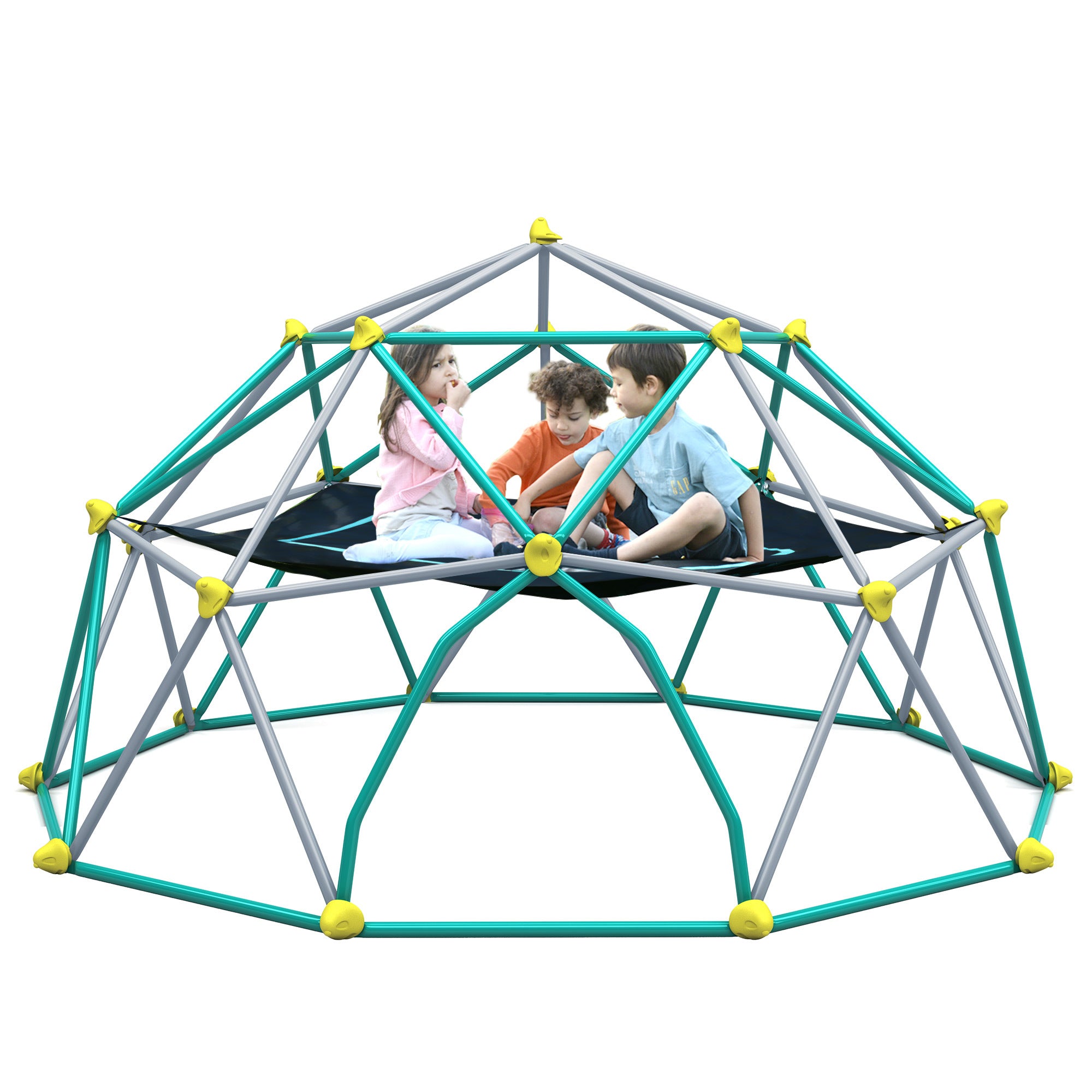 10Ft Geometric Dome Climber Play Center, Kids Climbing Dome Tower With Hammock, Rust & Uv Resistant Steel Supporting 1000 Lbs Green Metal