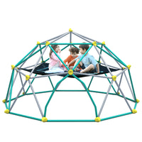 10Ft Geometric Dome Climber Play Center, Kids Climbing Dome Tower With Hammock, Rust & Uv Resistant Steel Supporting 1000 Lbs Green Metal