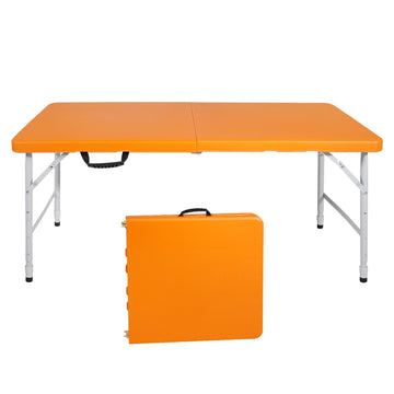 4Ft Orange Portable Folding Table Indoor&Outdoor Maximum Weight 135Kg Foldable Table For Camping Orange Garden & Outdoor Iron Plastic