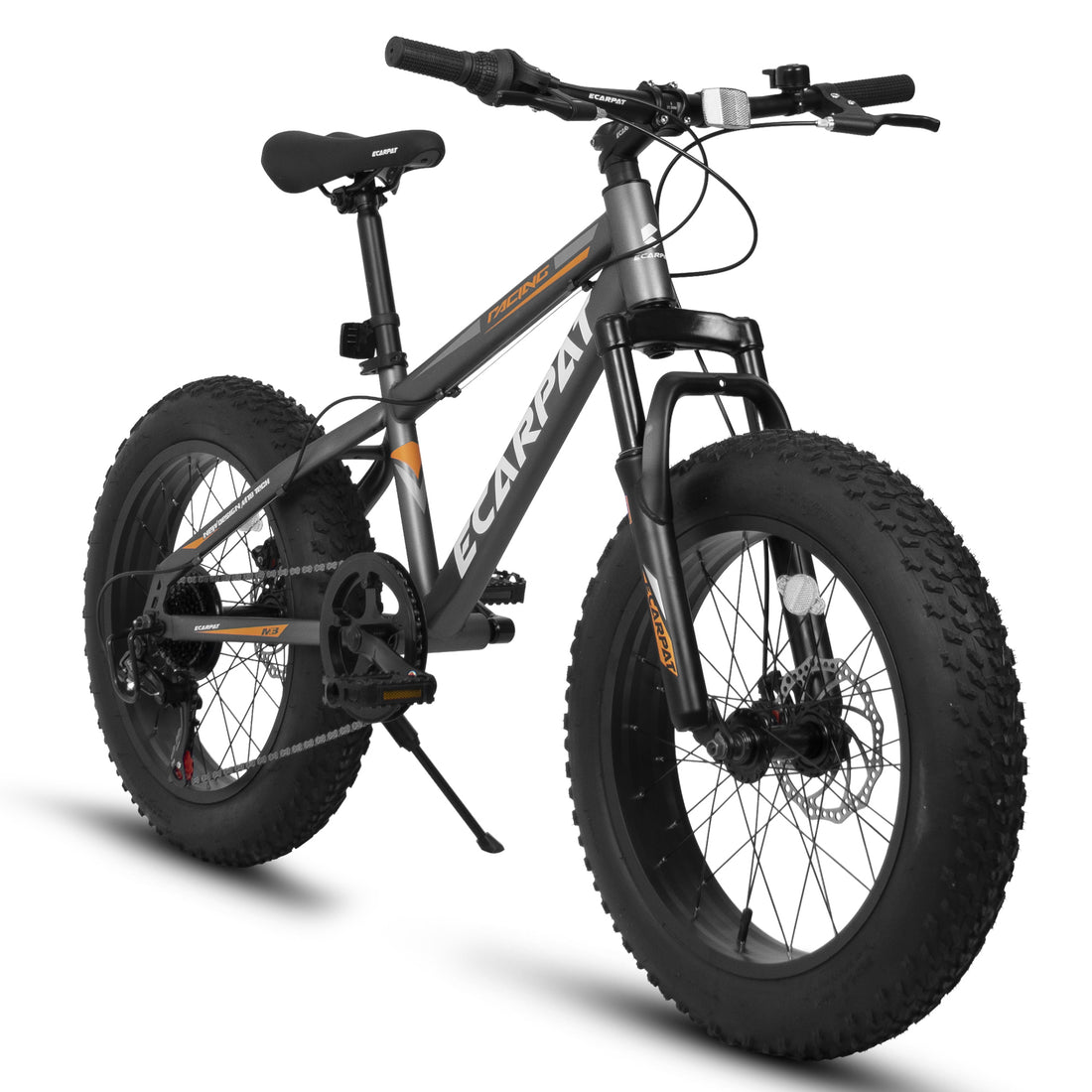 A20316 20 Inch Fat Tire Bike Adult Youth Full Shimano 7 Speed Mountain Bike, Dual Disc Brake, High Carbon Steel Frame, Front Suspension, Mountain Trail Bike, Urban Commuter City Bicycle,Fat Tire Bike Grey Steel