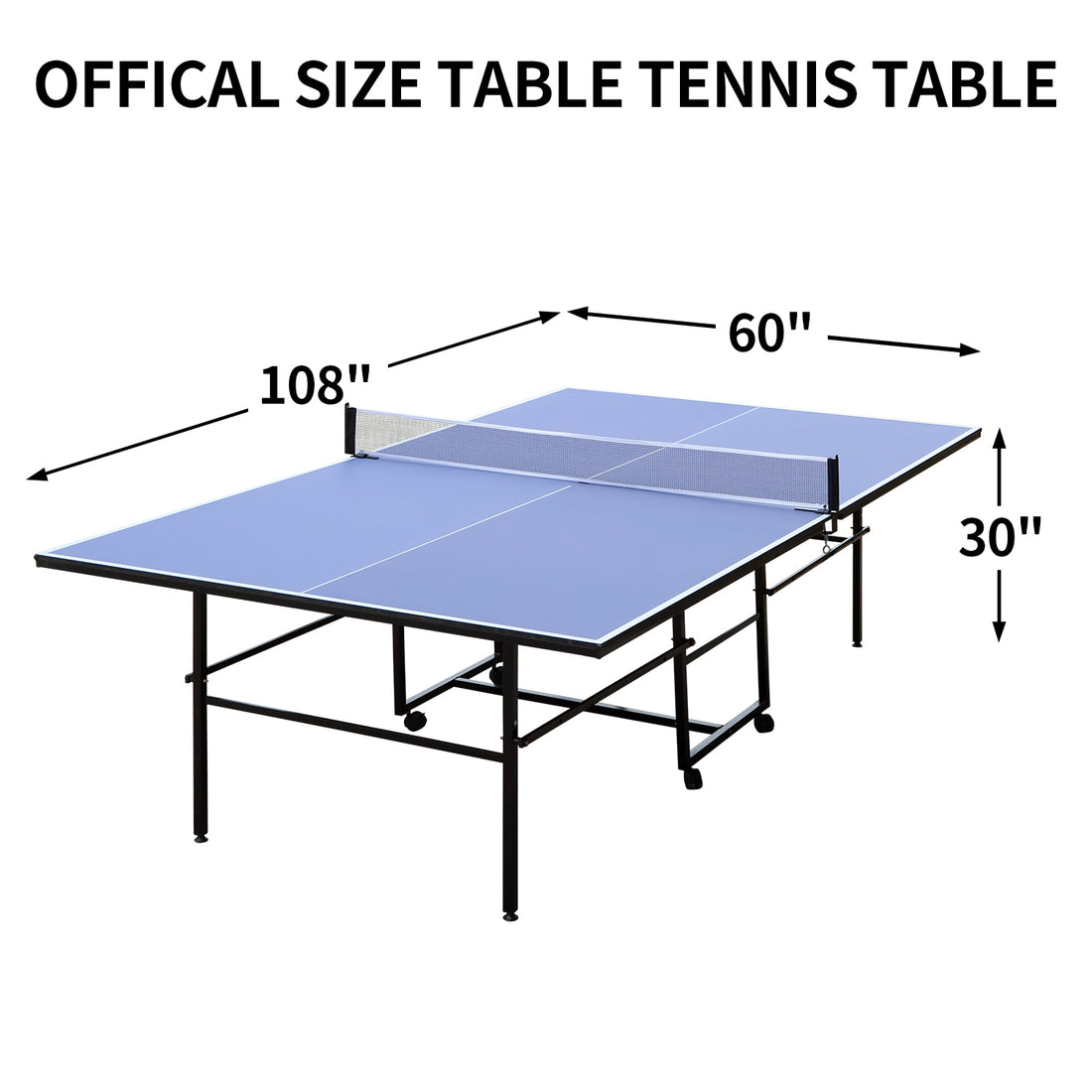 9Ft Mid Size Table Tennis Table Foldable & Portable Ping Pong Table Set For Indoor Games With Net, 2 Table Tennis Paddles And 3 Balls Blue Mdf